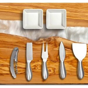 HANDCRAFTED ITALIAN OLIVE WOOD CHEESE & CHARCUTERIE BOARD SET